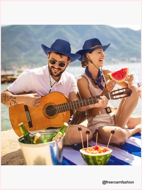 12 Pack Straw Cowboy Hats Wide Brim Summer Sun Protection main image 4